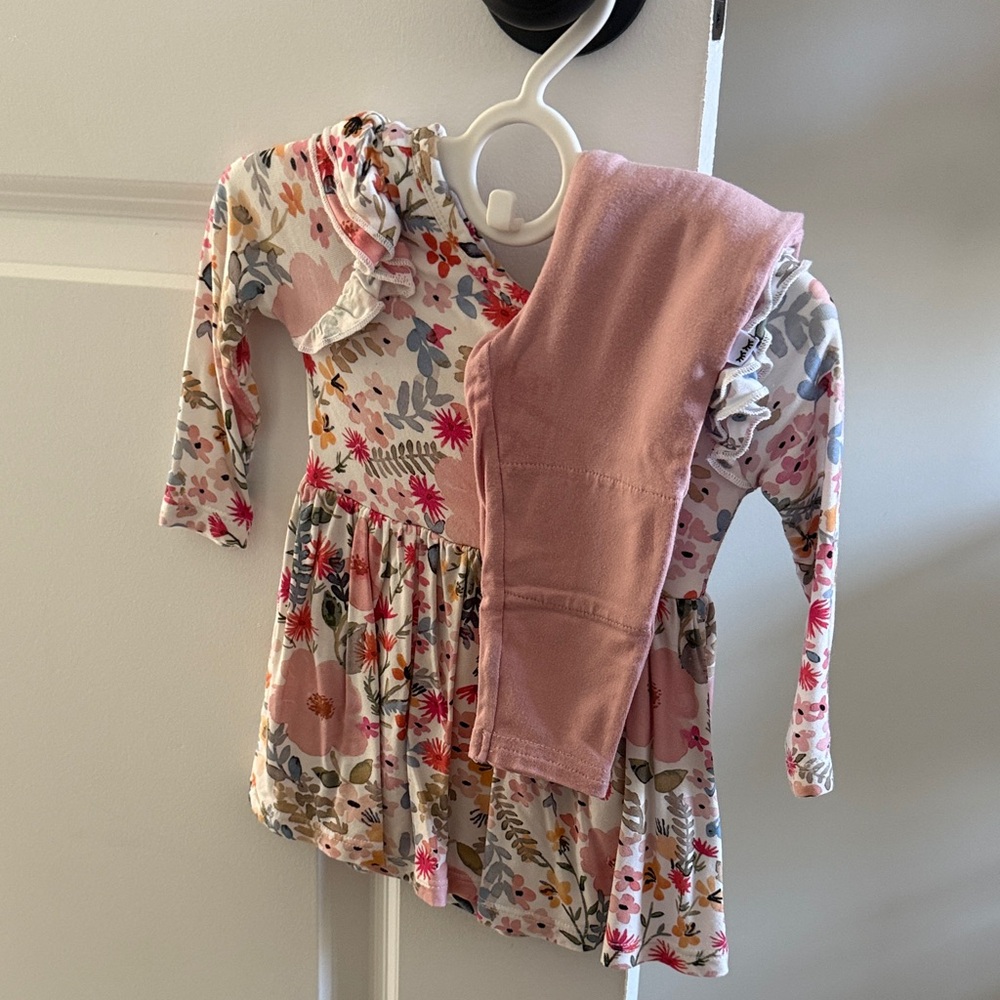 Little Sleepies Pink Floral Long Sleeve Dress and Pink Leggings